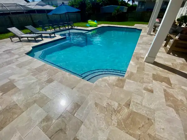 Natural stone pool deck installation, project 28