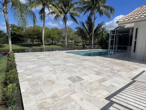 Natural stone pool deck installation, project 38