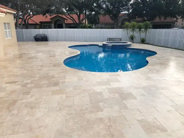 Natural stone pool deck installation, project 44