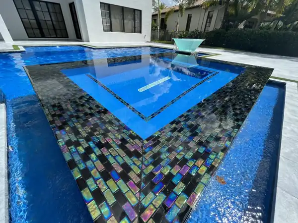 Glass pool tile detail, project 65