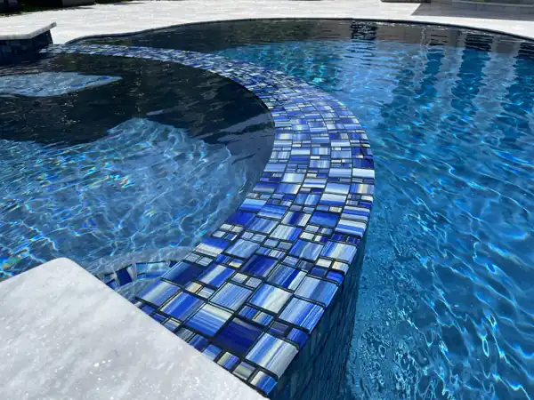 Glass pool tile detail, project 73