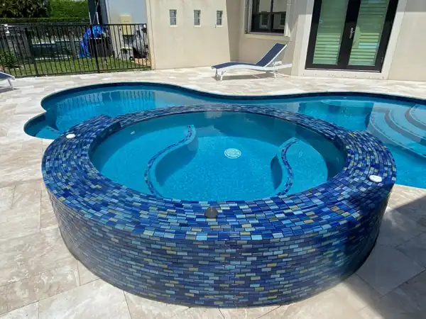 Glass pool tile detail, project 74