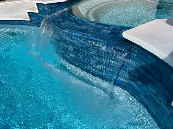 Glass pool tile detail, project 77